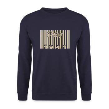 Jahrgang 1941 Barcode 1941: Jahr 2025. - Unisex Pullover - Navy - Vorne - Alina (178cm) & Michal (187cm)