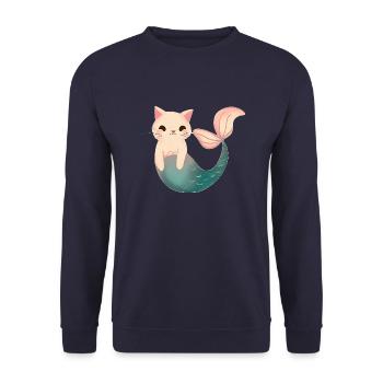 Cute Mermaid Cat - Unisex Sweatshirt - navy - Front - Alina (178cm) & Michal (187cm)