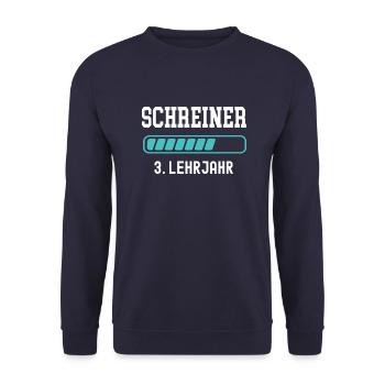 Schreiner Ausbildung 3 Lehrjahr 3. Ausbildungsjahr - Unisex Pullover - Navy - Vorne - Alina (178cm) & Michal (187cm)