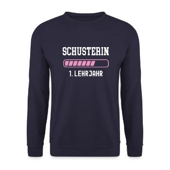 Schusterin Ausbildung 1 Lehrjahr erstes Jahr Lehre - Unisex Pullover - Navy - Vorne - Alina (178cm) & Michal (187cm)