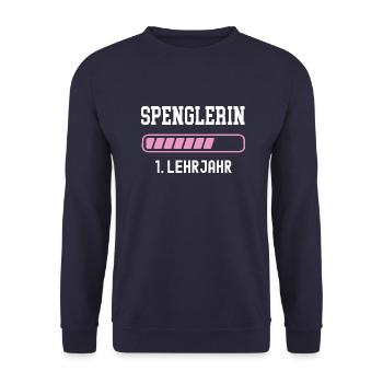 Spenglerin Ausbildung 1 Lehrjahr erstes Jahr Lehre - Unisex Pullover - Navy - Vorne - Alina (178cm) & Michal (187cm)