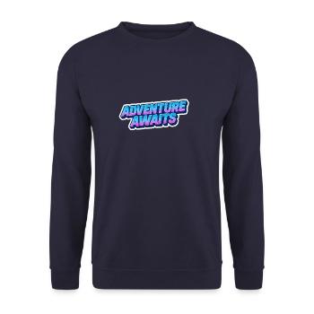 Adventure Awaits – Retro Neon Gradient Sticker - Unisex Sweatshirt - navy - Front - Alina (178cm) & Michal (187cm)