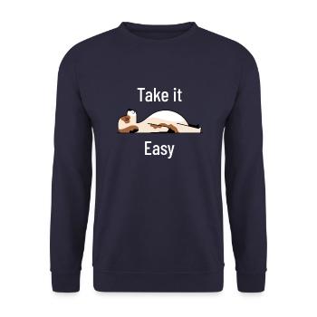 Hund Yoga Haustier Take It Easy - Unisex Pullover - Navy - Vorne - Alina (178cm) & Michal (187cm)