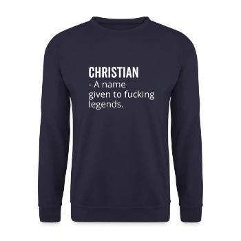 Christian a Name Given to Fucking Legends - Unisex Sweatshirt - navy - Front - Alina (178cm) & Michal (187cm)