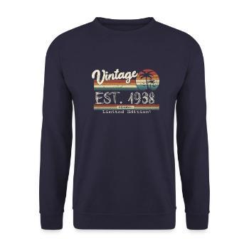 1938 Born Vintage Birthday Gift - Unisex Sweatshirt - navy - Front - Alina (178cm) & Michal (187cm)