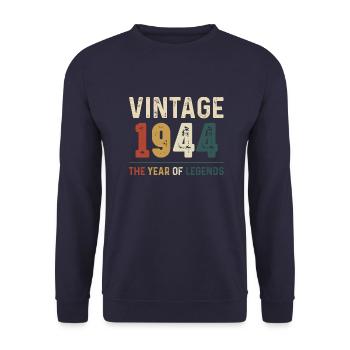 80 Jahre Jahrgang 1944 80. Geburtstag - Unisex Pullover - Navy - Vorne - Alina (178cm) & Michal (187cm)