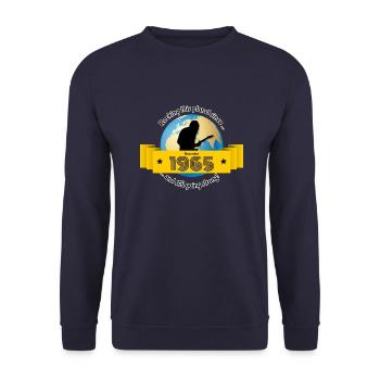 59. Geburtstag Rocking this planet since 11/1965 - Unisex Sweatshirt - navy - Front - Alina (178cm) & Michal (187cm)