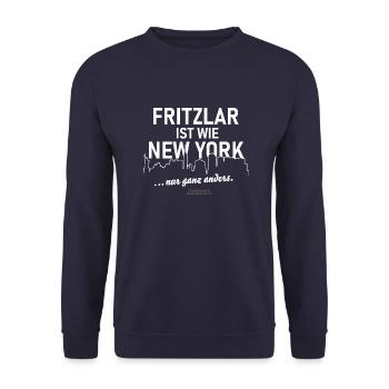 Fritzlar ist wie New York - Unisex Pullover - Navy - Vorne - Alina (178cm) & Michal (187cm)