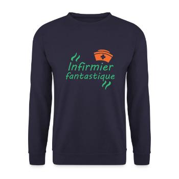 Tshirt homme Infirmier fantastique - Sweat-shirt Unisexe - marine - Devant - Alina (178cm) & Michal (187cm)