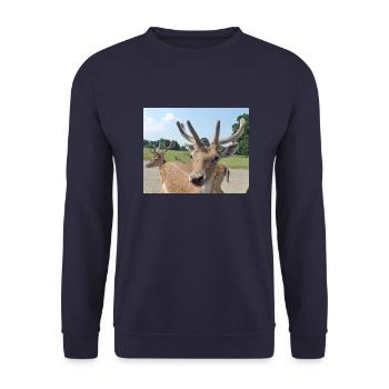 Close up of a Deer - Unisex Sweatshirt - navy - Front - Alina (178cm) & Michal (187cm)