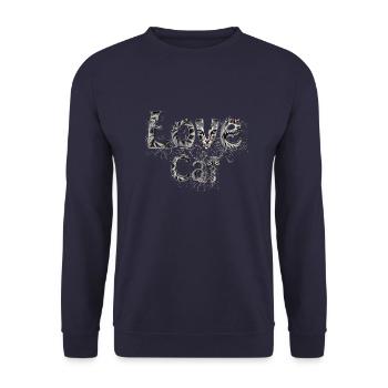 Fluffy Love Cat lettering with cat face - Unisex Sweatshirt - navy - Front - Alina (178cm) & Michal (187cm)