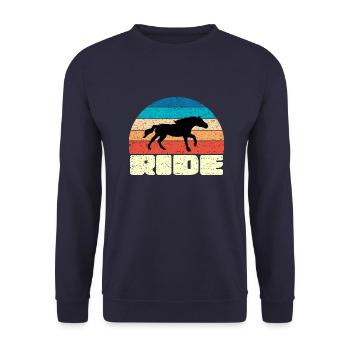 Coucher de soleil vintage avec cheval noir - Sweat-shirt Unisexe - marine - Devant - Alina (178cm) & Michal (187cm)
