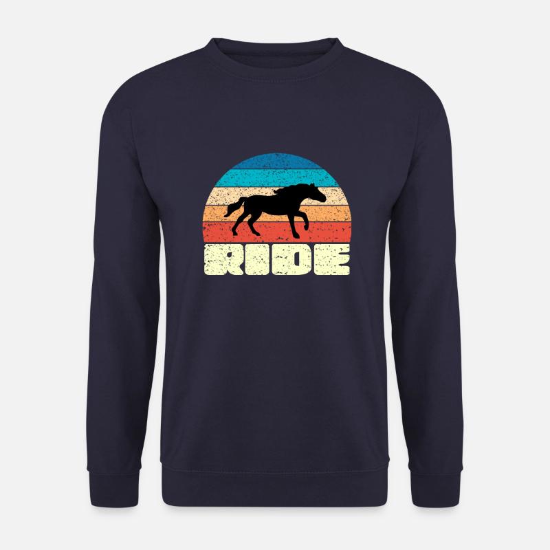 Vintage Sonnenuntergang mit schwarzem Pferd - Unisex Pullover - Navy