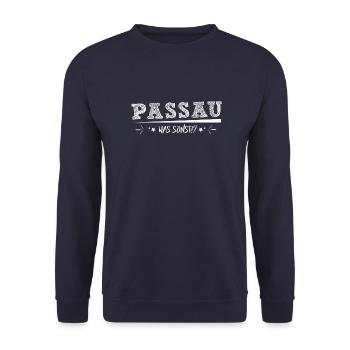 Stadt! Liebe! Passau! Stolz! - Unisex Pullover - Navy - Vorne - Alina (178cm) & Michal (187cm)