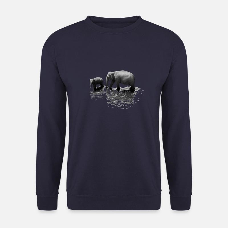 Elefantenmama mit Baby beim Baden - Unisex Pullover - Navy