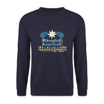 Lustiges Bier-Shirt Königlich bayerisch unterhopft - Unisex Pullover - Navy - Vorne - Alina (178cm) & Michal (187cm)
