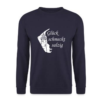 Amrum Urlaub Glück schmeckt salzig - Unisex Pullover - Navy - Vorne - Alina (178cm) & Michal (187cm)