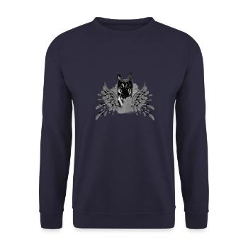 schäferhund ,hund,graffiti, schutzengel,engel - Unisex Pullover - Navy - Vorne - Alina (178cm) & Michal (187cm)