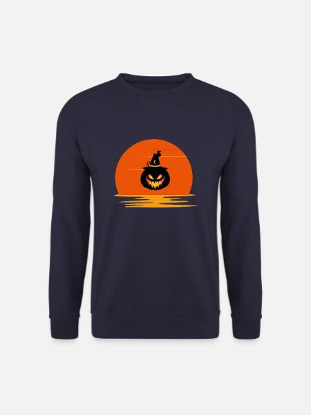 Vintage Sonnenuntergang gruseliges Kürbisgesicht Halloween - Unisex Pullover - Navy