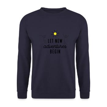 Abenteuer beziehungsweise Neuanfang - Unisex Pullover - Navy - Vorne - Alina (178cm) & Michal (187cm)