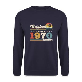 55ème anniversaire cadeau mari Vintage mars 1970 - Sweat-shirt Unisexe - marine - Devant - Alina (178cm) & Michal (187cm)
