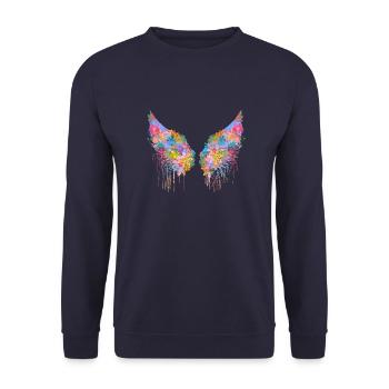 angelwings,flügel,bunt,engelsflügel,blumen - Unisex Pullover - Navy - Vorne - Alina (178cm) & Michal (187cm)