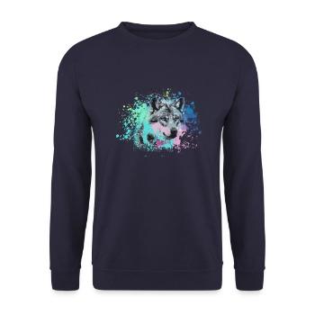 wolf,hund, husky,Hund,bunt,illustration - Unisex Pullover - Navy - Vorne - Alina (178cm) & Michal (187cm)