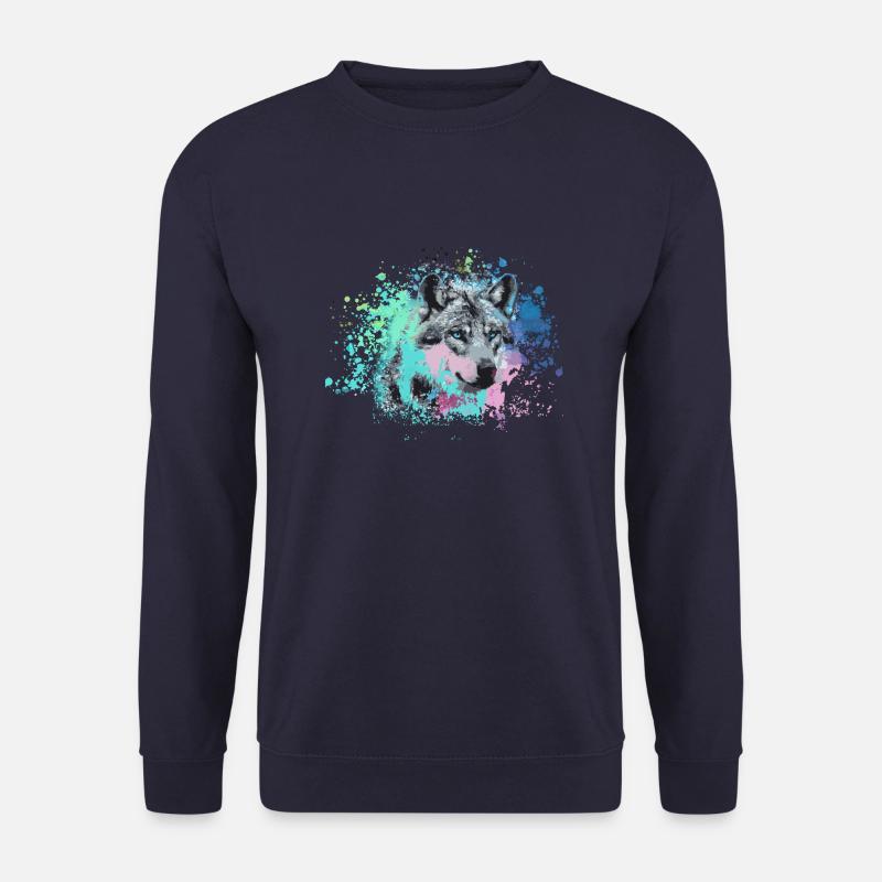 wolf,hund, husky,Hund,bunt,illustration - Unisex Pullover - Navy