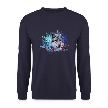 wolf,hund, husky,Hund,bunt,illustration - Unisex Pullover - Navy - Vorne - Alina (178cm) & Michal (187cm)
