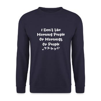 Ich hasse Morgenmenschen - I Hate Morning People - Unisex Pullover - Navy - Vorne - Alina (178cm) & Michal (187cm)