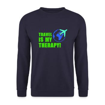 travel is my therapy - Unisex Pullover - Navy - Vorne - Alina (178cm) & Michal (187cm)