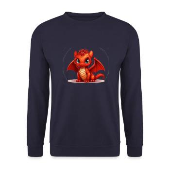 Kleiner roter Drache - Unisex Pullover - Navy - Vorne - Alina (178cm) & Michal (187cm)