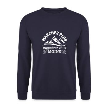 marchez plus inquiétez vous moins cadeau humour - Sweat-shirt Unisexe - marine - Devant - Alina (178cm) & Michal (187cm)