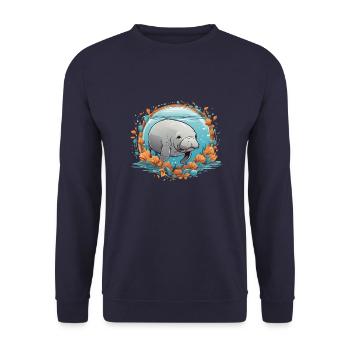 Dugong mein Spirit Animal ich liebe Manatees - Unisex Pullover - Navy - Vorne - Alina (178cm) & Michal (187cm)