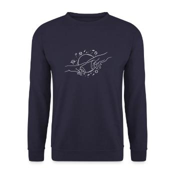 Astrologie Hände Finger berühren - Unisex Pullover - Navy - Vorne - Alina (178cm) & Michal (187cm)