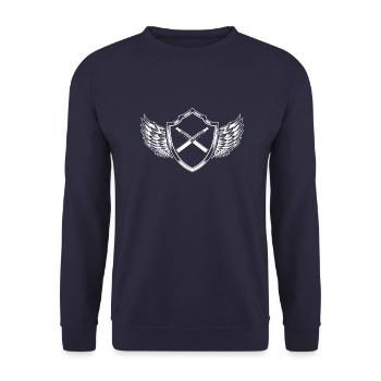 E-Zigarette Wappen - Unisex Pullover - Navy - Vorne - Alina (178cm) & Michal (187cm)