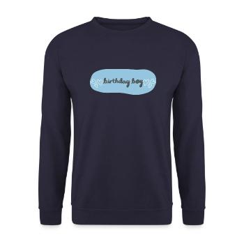 Birthday Boy Schriftzug mit Herzen - Unisex Pullover - Navy - Vorne - Alina (178cm) & Michal (187cm)