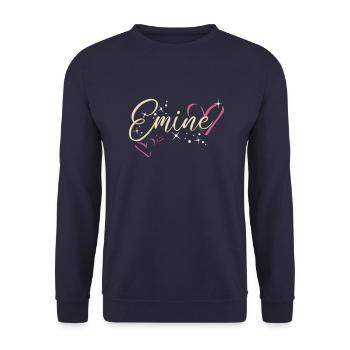 Emine nom Prénom Calligraphie coeur - Sweat-shirt Unisexe - marine - Devant - Alina (178cm) & Michal (187cm)