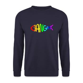 Dangast | Fisch | Regenbogen | Nordsee | Jadebusen - Unisex Pullover - Navy - Vorne - Alina (178cm) & Michal (187cm)