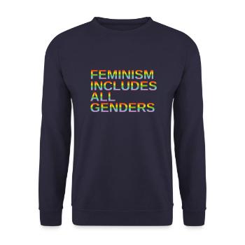 Feminism includes all genders - Unisex Sweatshirt - navy - Front - Alina (178cm) & Michal (187cm)