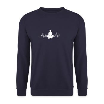 Yoga Herzschlag - Unisex Pullover - Navy - Vorne - Alina (178cm) & Michal (187cm)