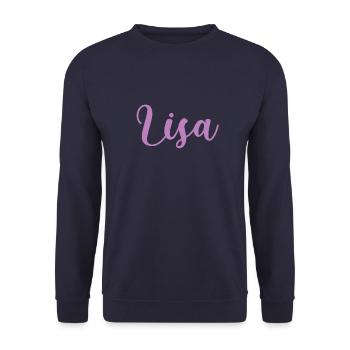 Lisa, Name, schreibschrift , rosa - Unisex Pullover - Navy - Vorne - Alina (178cm) & Michal (187cm)