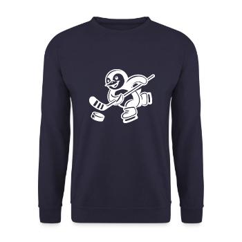 Süßer Pinguin Eishockeyspieler Silhouette - Unisex Pullover - Navy - Vorne - Alina (178cm) & Michal (187cm)