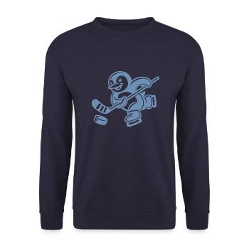Süßer Pinguin Eishockeyspieler Silhouette - Unisex Pullover - Navy - Vorne - Alina (178cm) & Michal (187cm)
