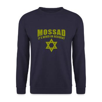Mossad it's never an accident Davidstern Geschenk - Unisex Pullover - Navy - Vorne - Alina (178cm) & Michal (187cm)