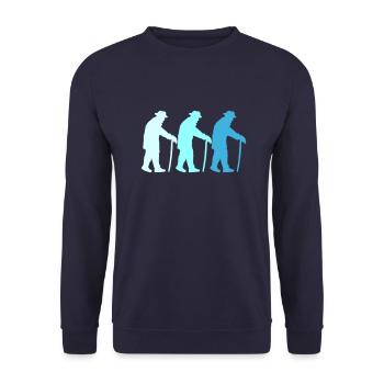 Drei Opas Rentner Alter Männer Team Silhouette - Unisex Pullover - Navy - Vorne - Alina (178cm) & Michal (187cm)