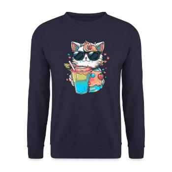 Cat love in cocktail style - Unisex Sweatshirt - navy - Front - Alina (178cm) & Michal (187cm)