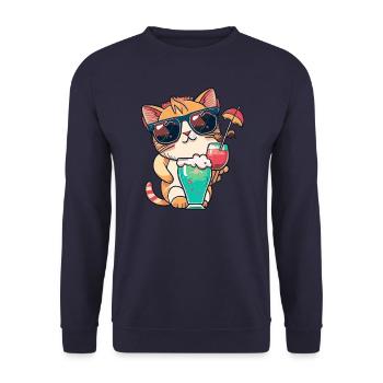 Sommer-Coolness: Katze mit Sonnenbrille - Unisex Pullover - Navy - Vorne - Alina (178cm) & Michal (187cm)