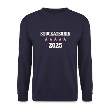 Stuckateurin 2025 Beruf Arbeit Ausbildung Lehre - Unisex Pullover - Navy - Vorne - Alina (178cm) & Michal (187cm)