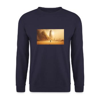 Man walking in sandstorm, generative ai - Unisex Sweatshirt - navy - Front - Alina (178cm) & Michal (187cm)